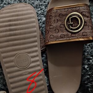 GUESS Men's Brown Logo Slide Sandals